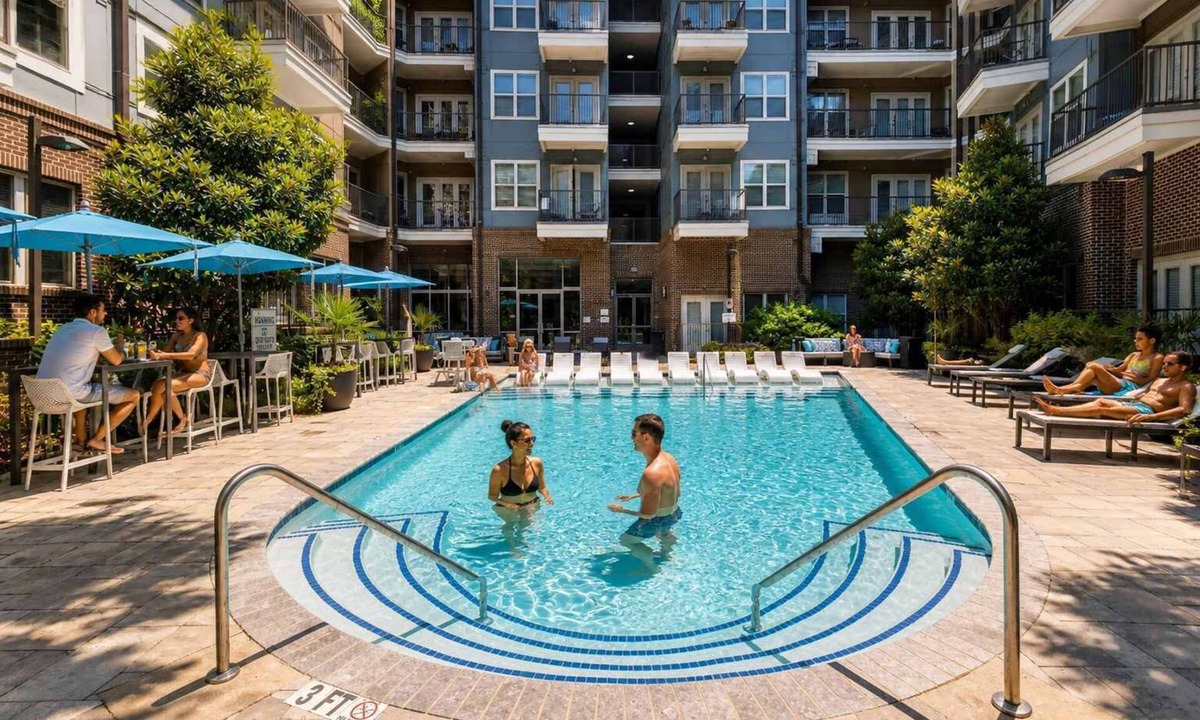 Cherry Apartment | CPCC Area Escape | Pool Gym Parking Balcony