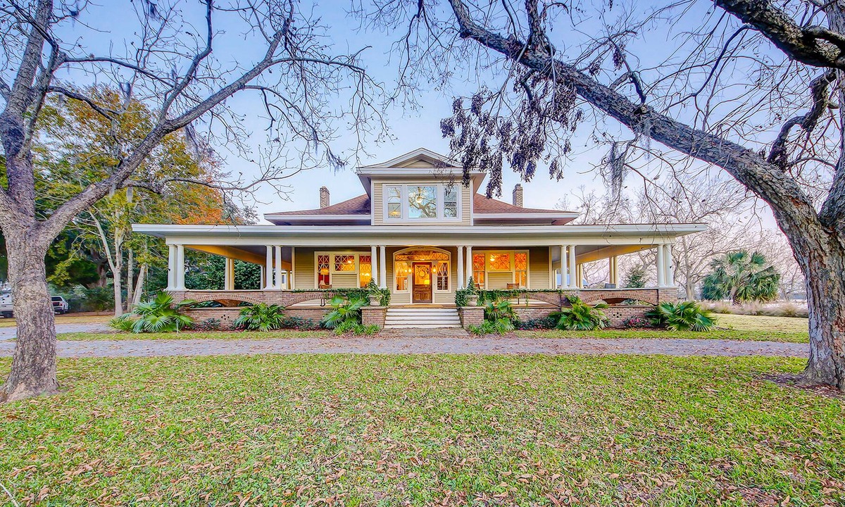 Meggett House | Historic charmer with private pool, outdoor kitchen. wrap-around porch, & dock