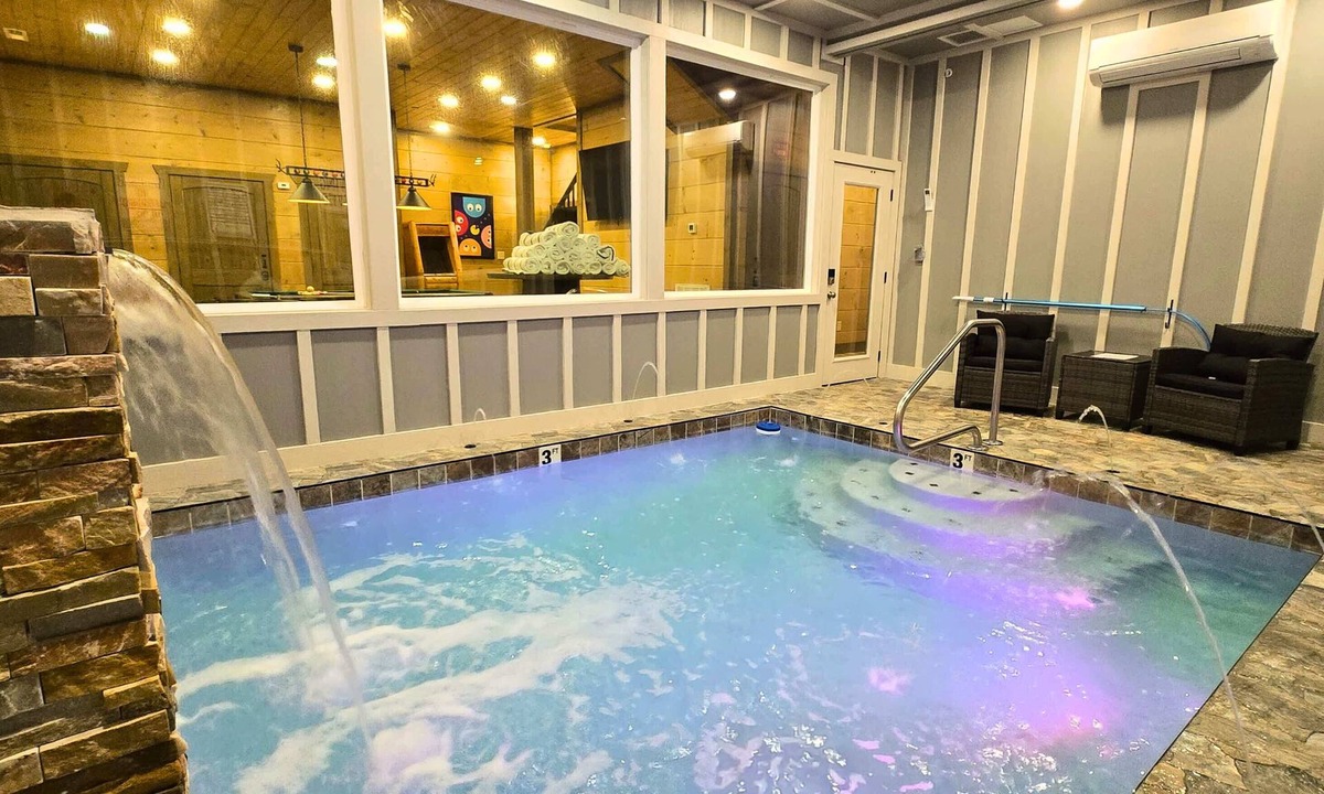 Sevierville Cabin | Private Indoor Pool Mountain Views Sleeps 36