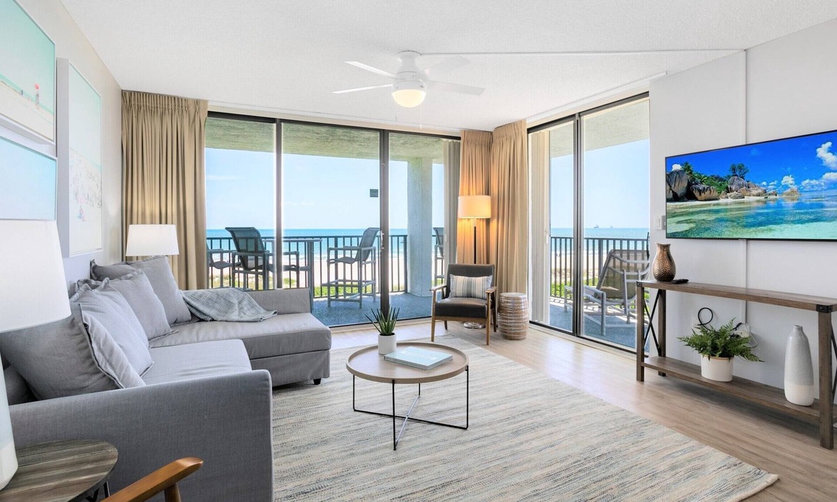 Port Canaveral Condo | Stylish Oceanfront Corner Unit Condo | Open Concept & Chic Decor