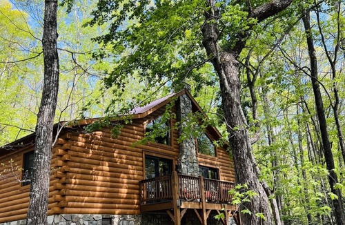 West Jefferson Cabin | 2BR/2BA Cabin Near Downtown West Jefferson Fireplace + Workspace