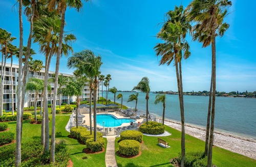 St. Petersburg Condo | Bahia Vista 8-314 | Balcony with Water Views, Resort Pool + Hot Tub