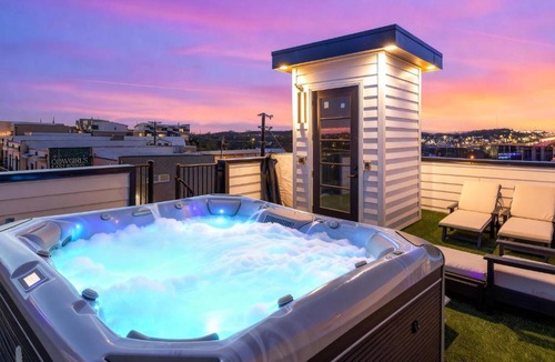 Katie Hill Neighborhood House | Elevator with Rooftop Hot Tub & Spacious Yard
