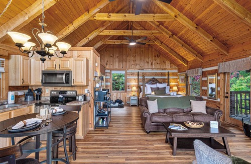 Sevierville Cabin | ROMANTIC Retreat! Mountain VIEWS! NEW Hot Tub! PET Friendly! Fireplace!