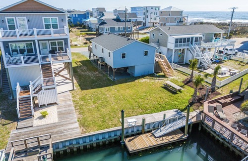 Topsail Beach House | Steps to the beach. Canal front with new dock. Clean, Cozy Getaway.