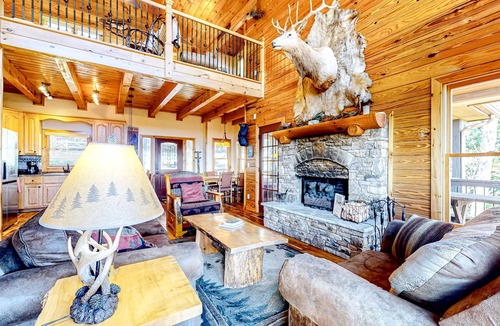 Morganton Cabin | Sunlit cabin with private hot tub, fireplace & stunning mountain views
