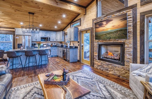 Cherry Log Cabin | Swanky Fox - hot tub-modern-fireplaces-pets-games