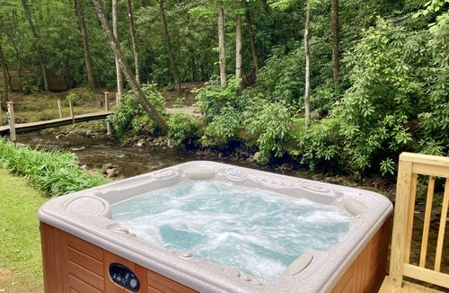 Lake Nantahala Cabin | This Is It! Creekside Cabin with Hot Tub, Fire Pit & Starlink High Speed WiFi!