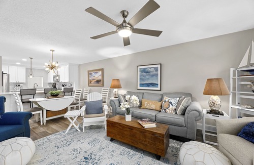 Crescent Beach Condo | Tradewinds 101 | Beachfront Condo with Patio, Pool View and Beach Access