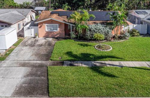Pinellas Park House | Tropical Palm Haven with Pool and Firepit