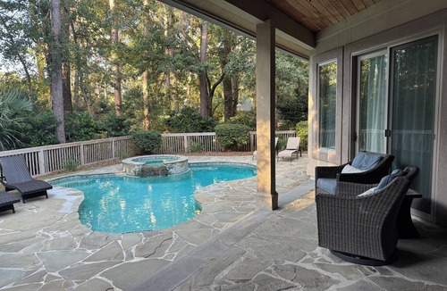 Heritage Woods House | Walk to BEACH! Pool/spa fenced yard.
