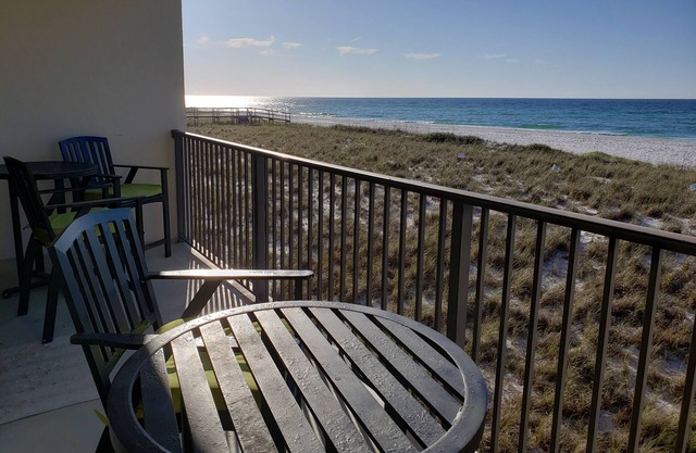 Directly on the Gulf! Beautiful View. Watch the dolphin's swim from your deck!