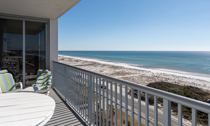 Pensacola Beach Condo | Three balcony water views - Wrap Around Balcony, Resort Pool with Spa - ED1050